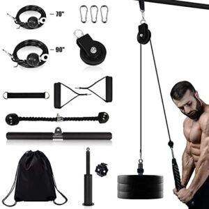 BESTHLS Upgraded Fitness LAT and Lift Pulley System, Dual Cable Machine(70'' and 90'') with Bag, Pro Loading Pin Clamps for Triceps Pull Down, Biceps Curl, Back, Forearm, Shoulder-Home Gym Equipment